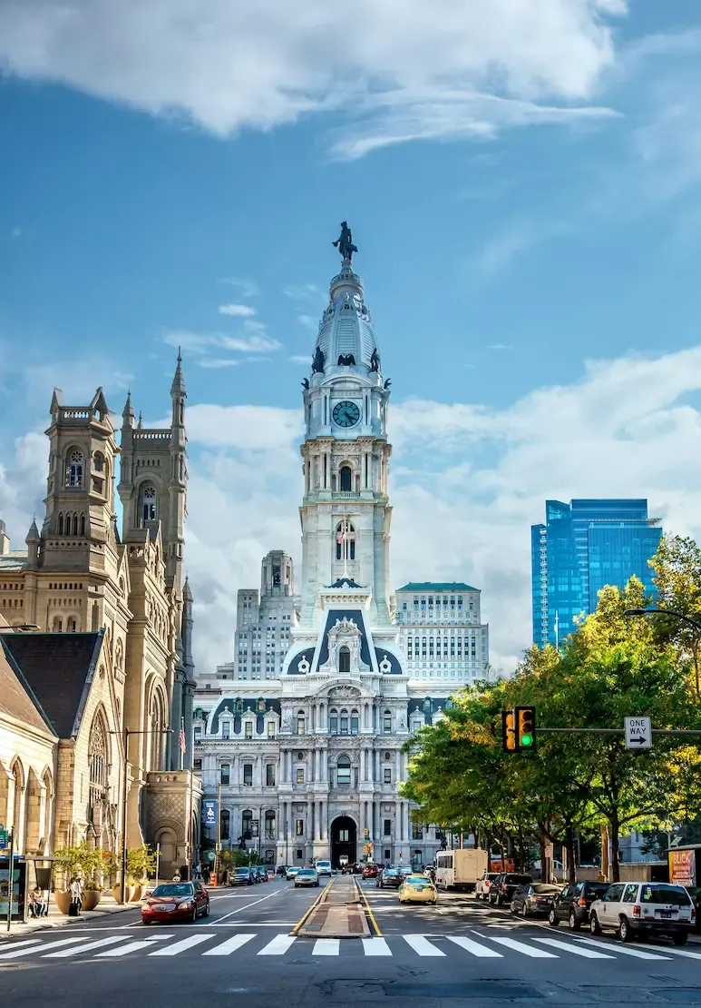 Philadelphia City Hall seen down North Broad Street.